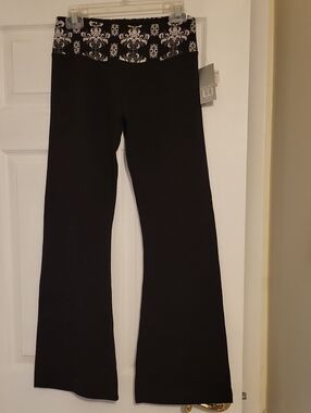 Marika Black Boot-Cut Yoga Pants with Patterned Waistband